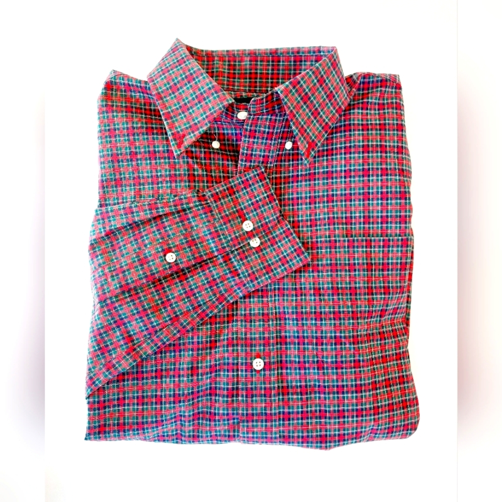 Christmas Red, Green & Blue Plaid Button Down Shirt sz 15.5 32/33 Ralph‎ Lauren